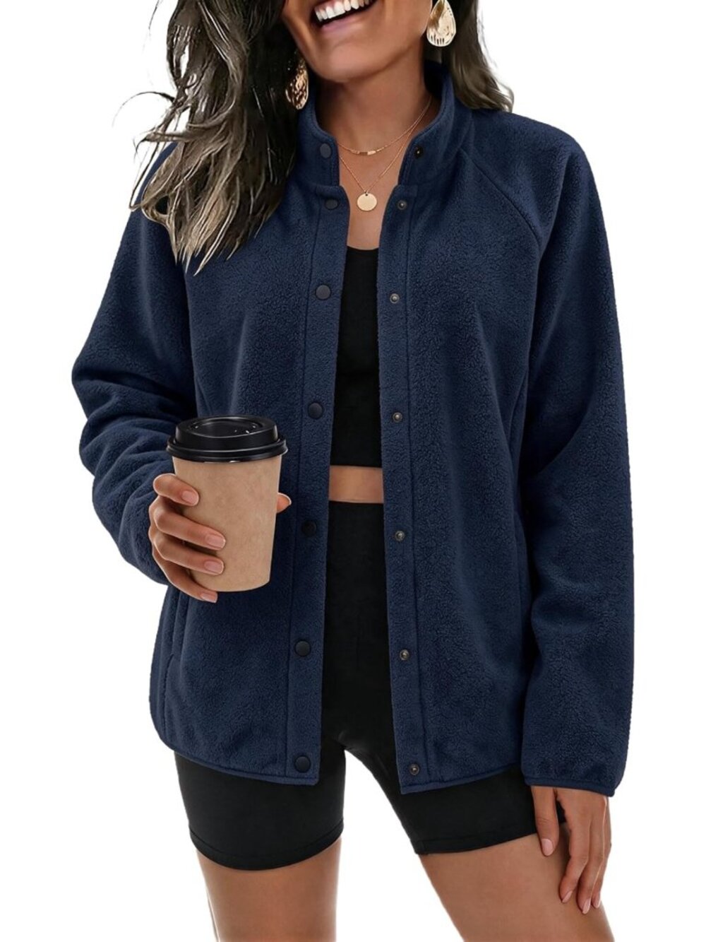 Cozy Fleece Jacket for Women | Button-Up Winter Coat with Pockets, Fall